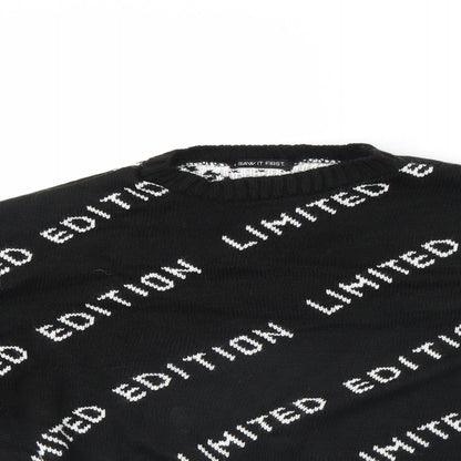 I SAW IT FIRST Womens Black Striped  Pullover Jumper Size 8