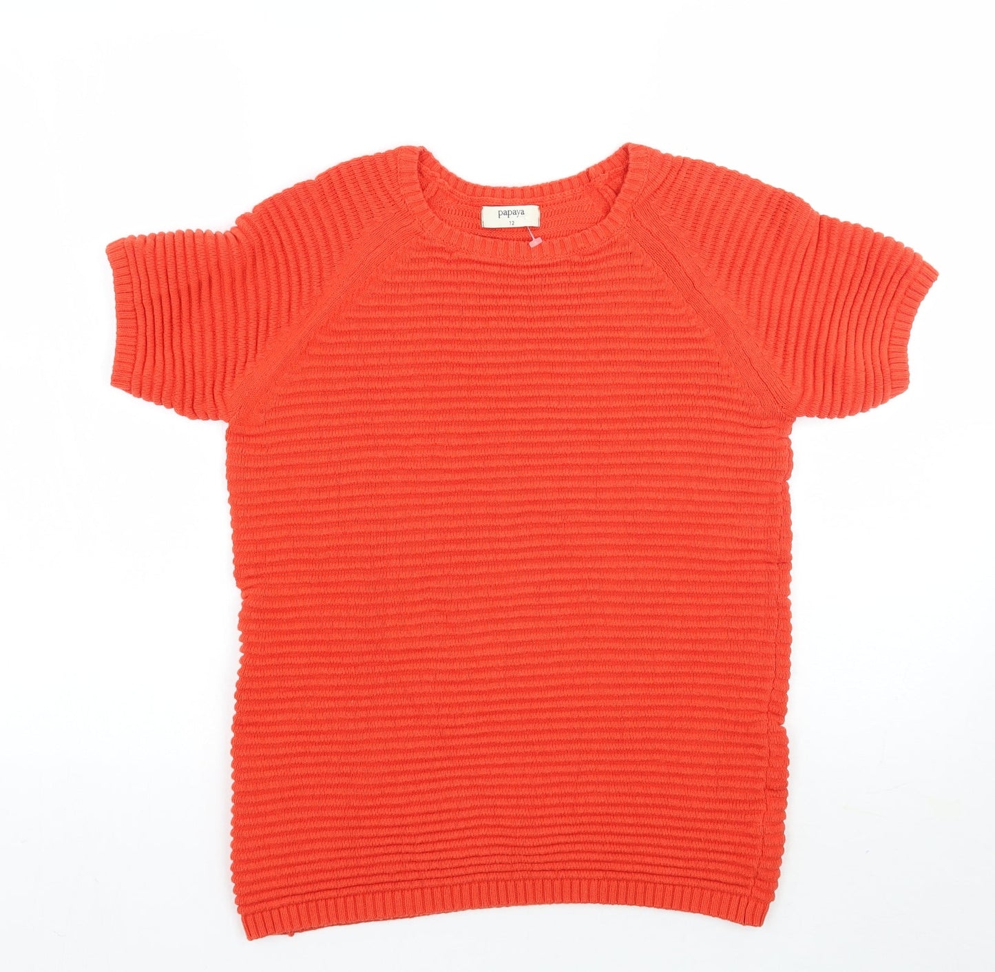 Papaya Womens Orange Striped  Basic T-Shirt Size 12