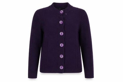 Front view of Bonmarché women’s purple cardigan jumper, size L