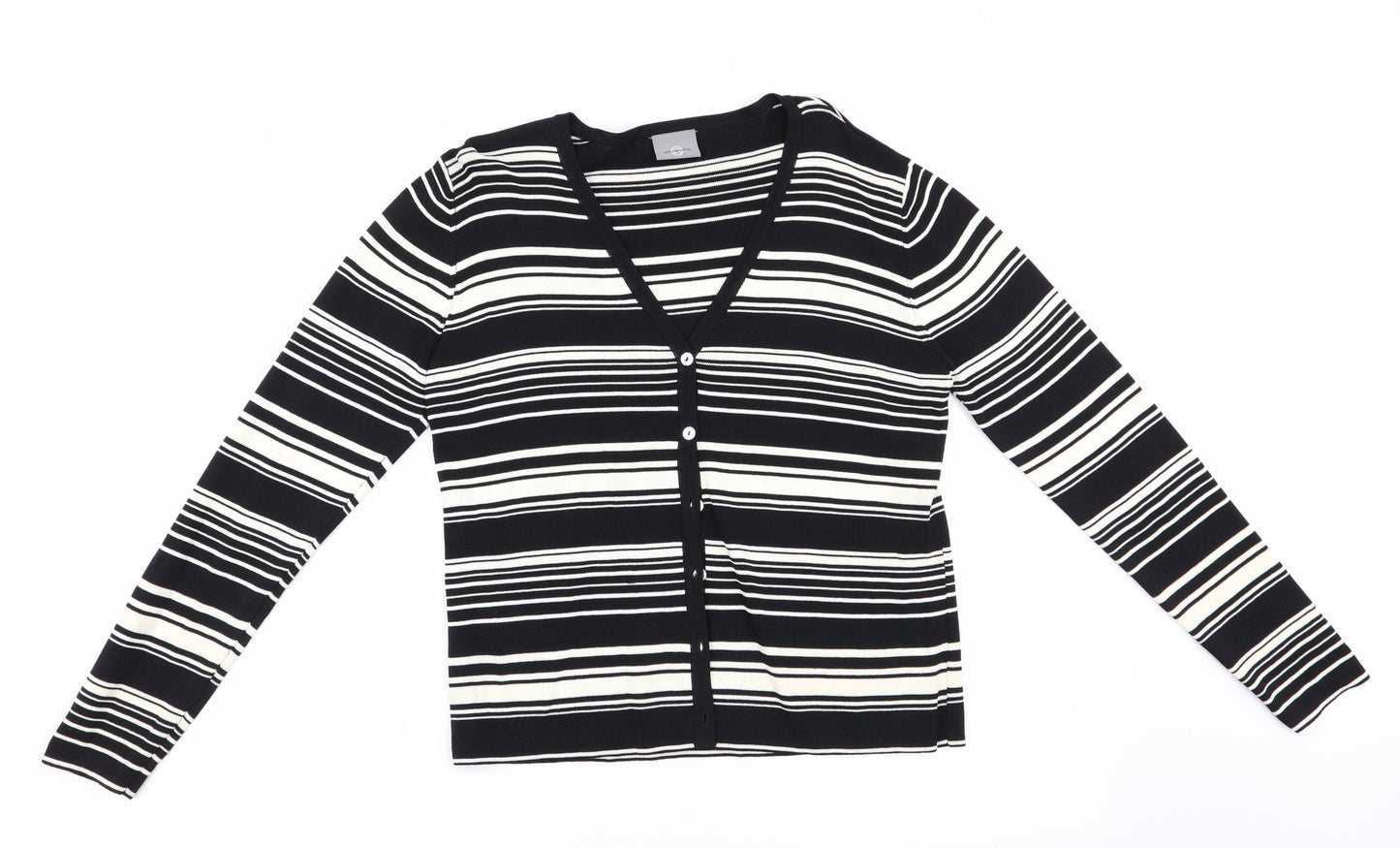 AMARANTO Womens Black Striped  Cardigan Jumper Size 14