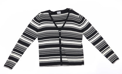 AMARANTO Womens Black Striped  Cardigan Jumper Size 14