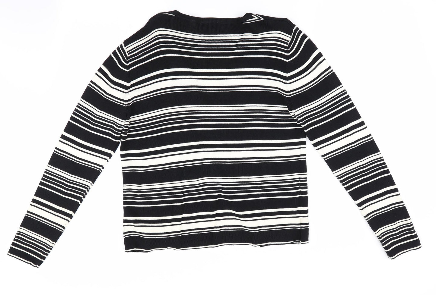 AMARANTO Womens Black Striped  Cardigan Jumper Size 14