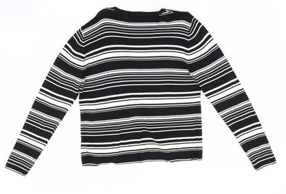 AMARANTO Womens Black Striped  Cardigan Jumper Size 14