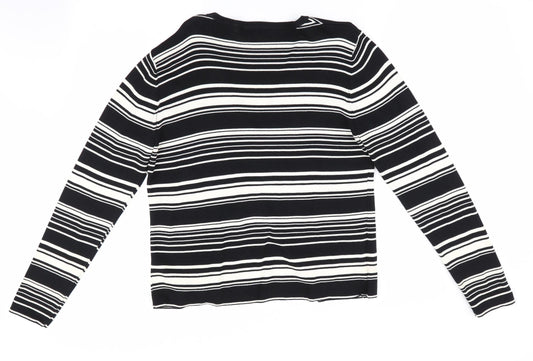 AMARANTO Womens Black Striped  Cardigan Jumper Size 14