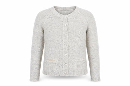 Front view of Dorothy Perkins women’s grey cardigan jumper, size UK 12, - sequins all over
