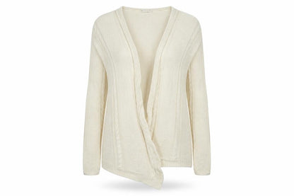 Front view of In the Style women’s beige cardigan jumper, size UK 8