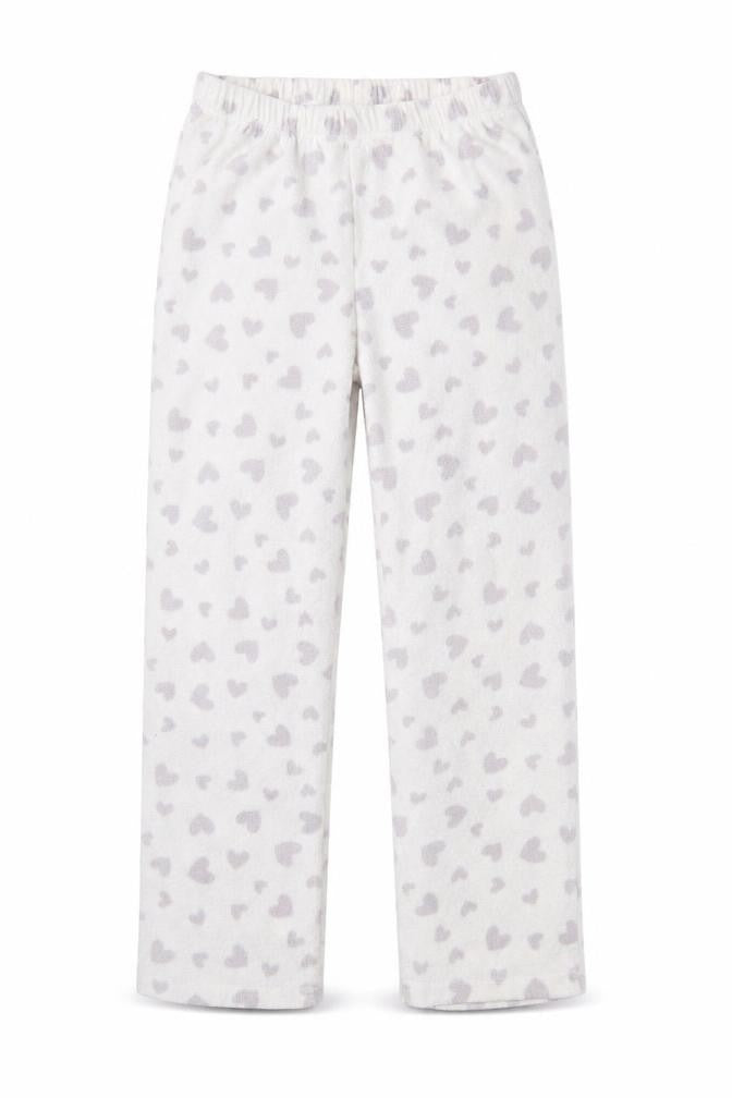 Front view of George girls’ white lounge pants, size 7-8, years - heart pattern