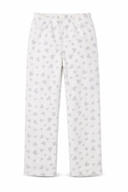 Front view of George girls’ white lounge pants, size 7-8, years - heart pattern