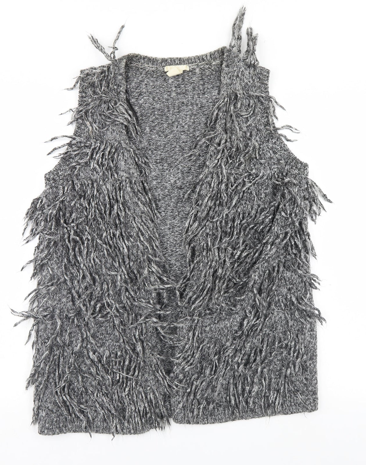 Front view of H&M women’s grey vest jumper, size UK 6