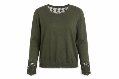Front view of H&M women’s green knit jumper, size M, - lace detail