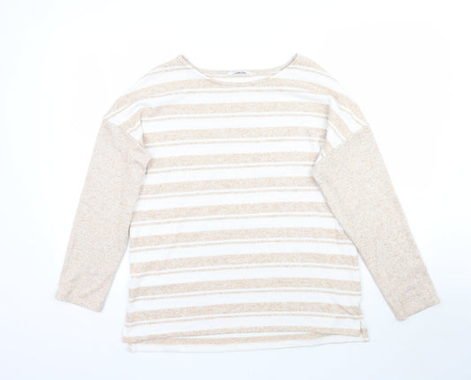 Nutmeg Womens Beige Striped Knit Pullover Jumper Size 12