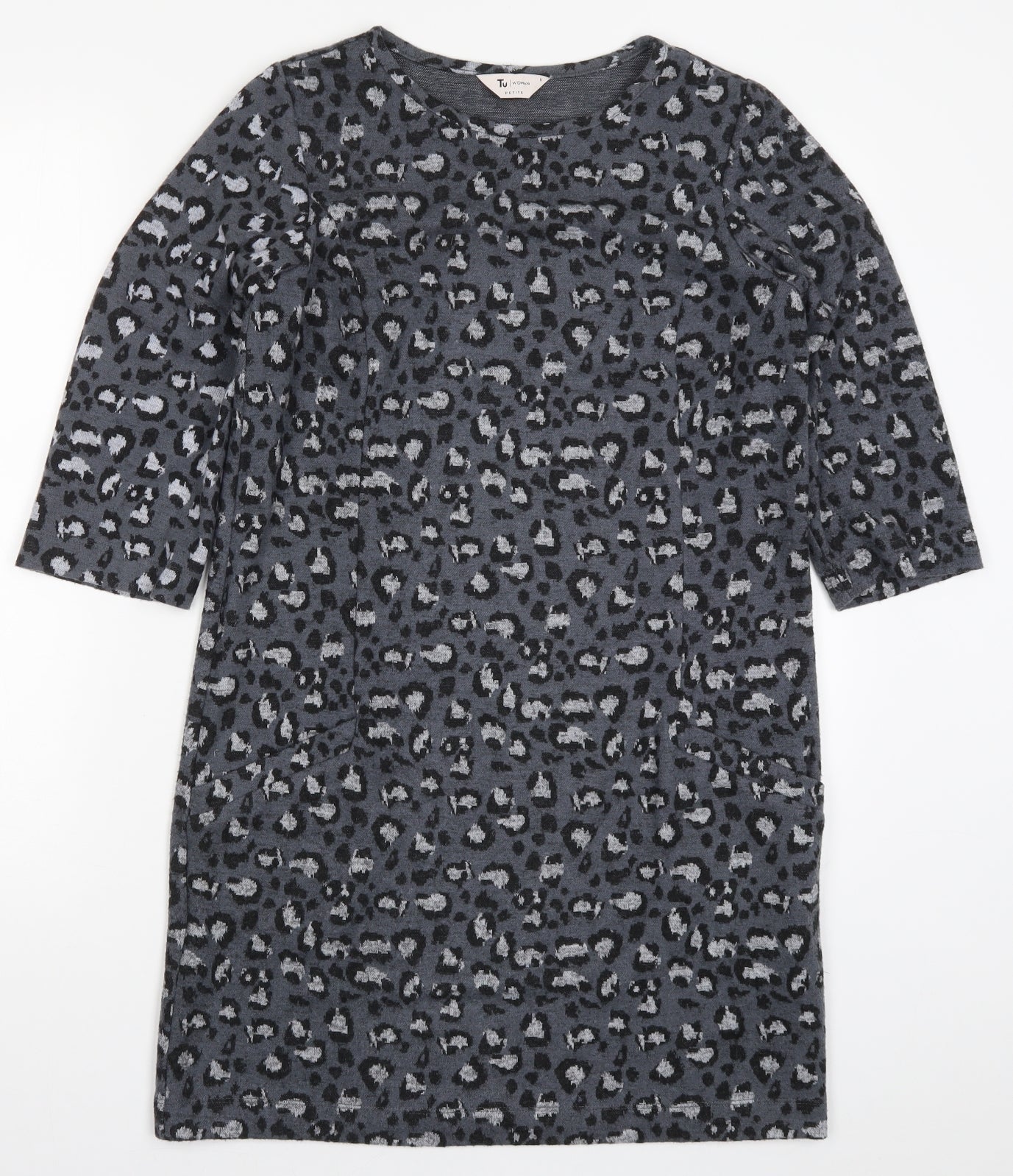 TU Womens Grey Animal Print  T-Shirt Dress  Size 8