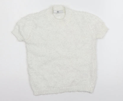 Marks and Spencer Girls White  Knit Pullover Jumper Size 9-10 Years