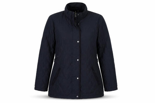 Front view of Intuition women’s blue quilted jacket, size UK 14