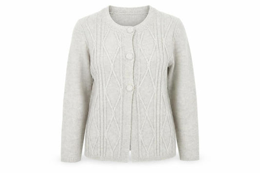 Front view of Bonmarché women’s grey cardigan jumper, size M