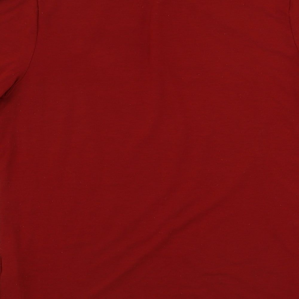 Brand and care label for CLIMATYL women’s red basic t-shirt, size M