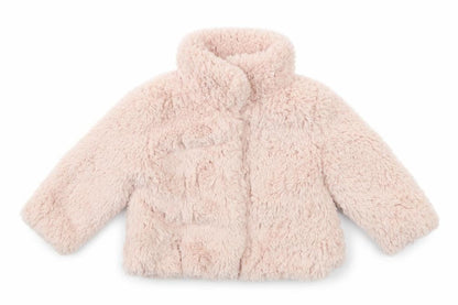 Front view of Early Days girls’ orange jacket coat, size 6-9, months