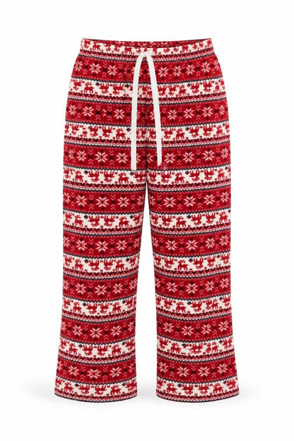Front view of Preworn women’s red geometric sweatpants, size UK 14, 26-inch leg