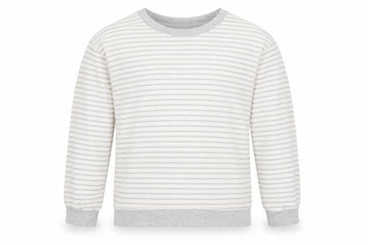 Front view of Time To Dream girls’ white striped jumper, size 10, years