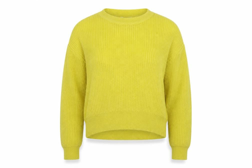 Front view of H&M women’s yellow knit jumper, size M