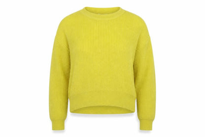 Front view of H&M women’s yellow knit jumper, size M