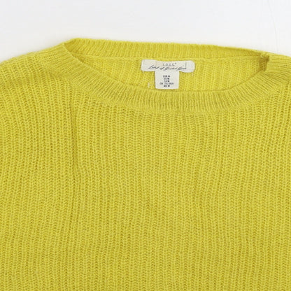 Close-up detail of H&M women’s yellow knit jumper, size M