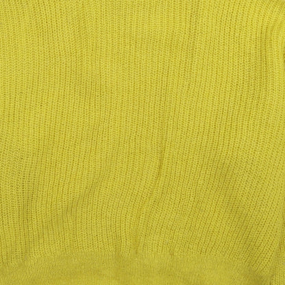 Brand and care label for H&M women’s yellow knit jumper, size M