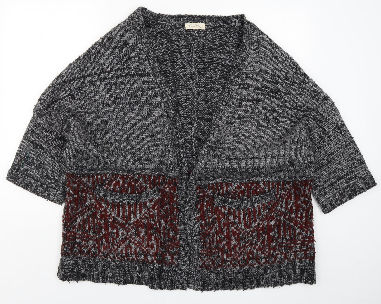 Simple City Womens Grey Geometric Knit Cardigan Jumper Size M