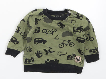 Nutmeg Boys Green   Basic T-Shirt Size 6-9 Months  - Cars Bicycles Planes