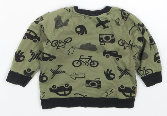 Nutmeg Boys Green   Basic T-Shirt Size 6-9 Months  - Cars Bicycles Planes