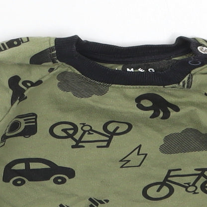 Nutmeg Boys Green   Basic T-Shirt Size 6-9 Months  - Cars Bicycles Planes