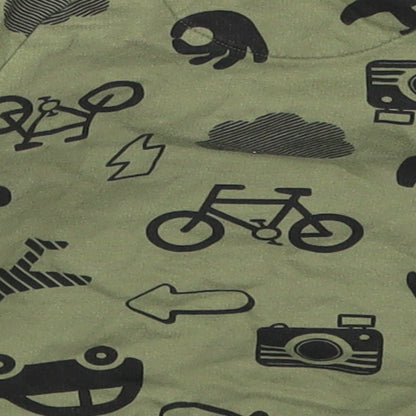 Nutmeg Boys Green   Basic T-Shirt Size 6-9 Months  - Cars Bicycles Planes