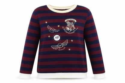 Front view of Love To Lounge women’s blue striped top pyjama top, size UK 6, - harry potter