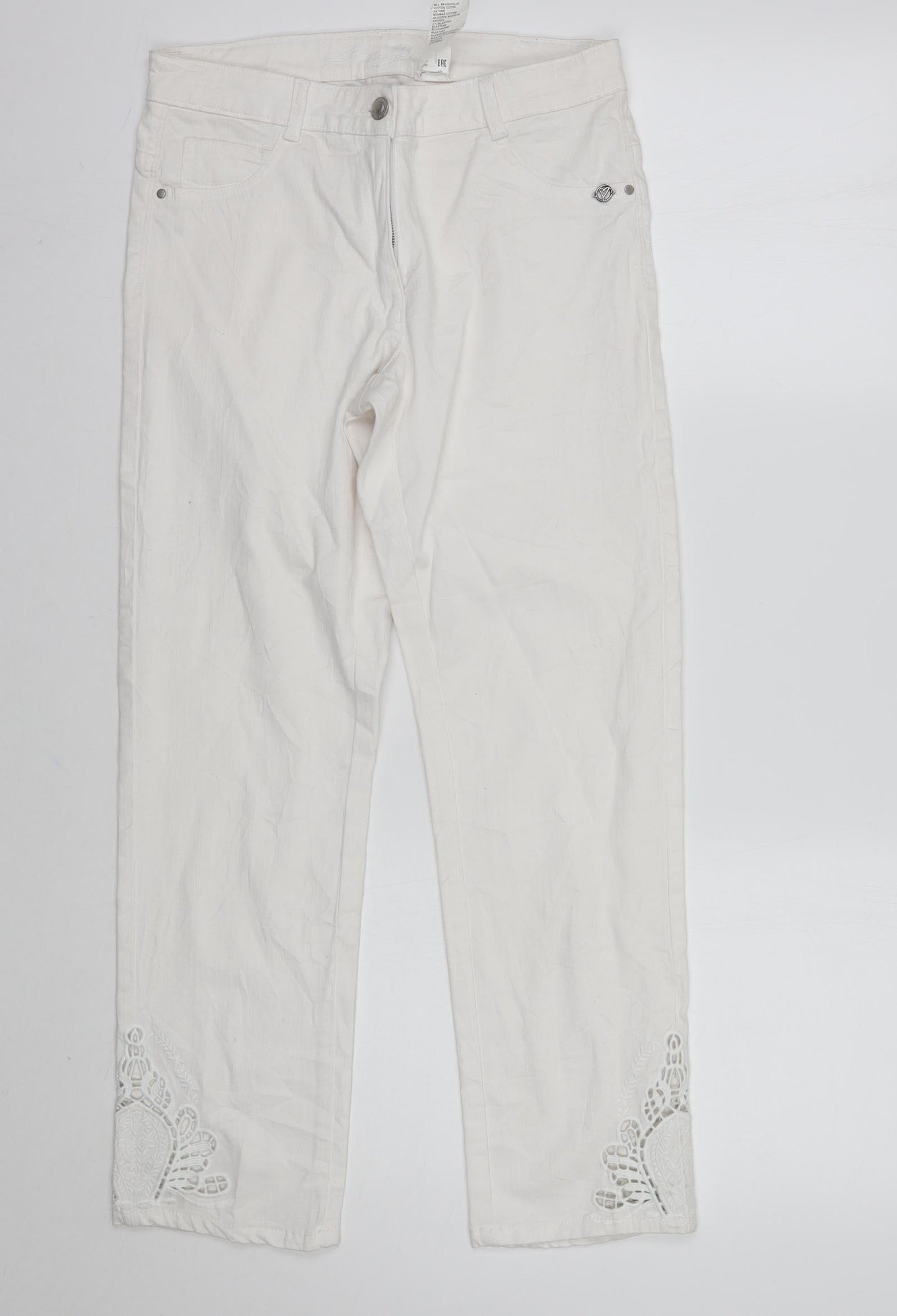 Womens UK Size 8 Preworn Regular Fit Cropped Ivory Jeans