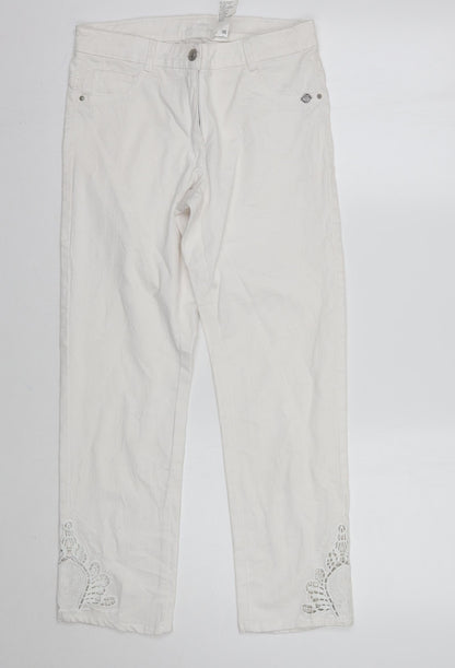 Womens UK Size 8 Preworn Regular Fit Cropped Ivory Jeans