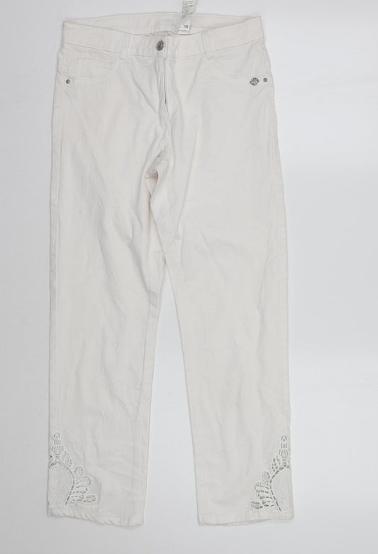 Womens UK Size 8 Preworn Regular Fit Cropped Ivory Jeans