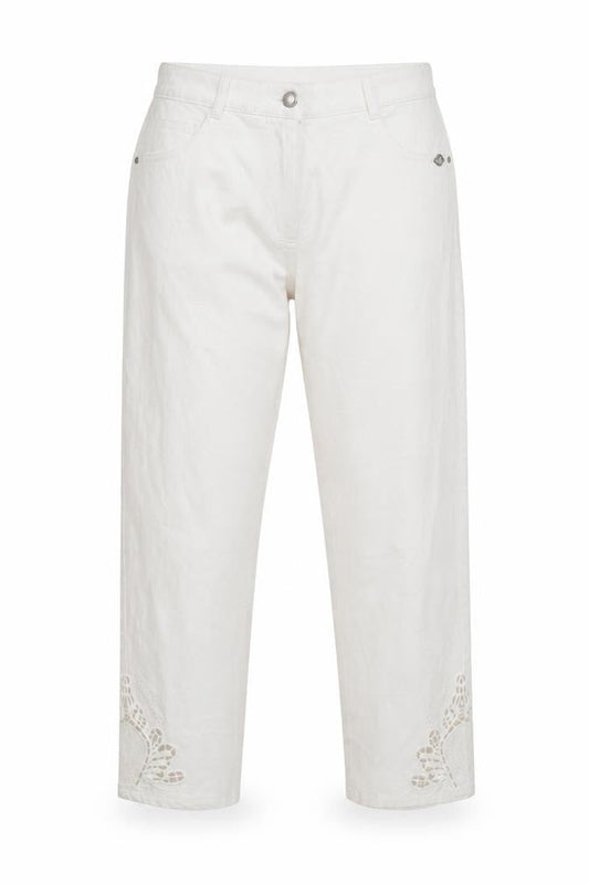 Front view of women’s ivory cropped jeans, size UK 8, 26-inch leg