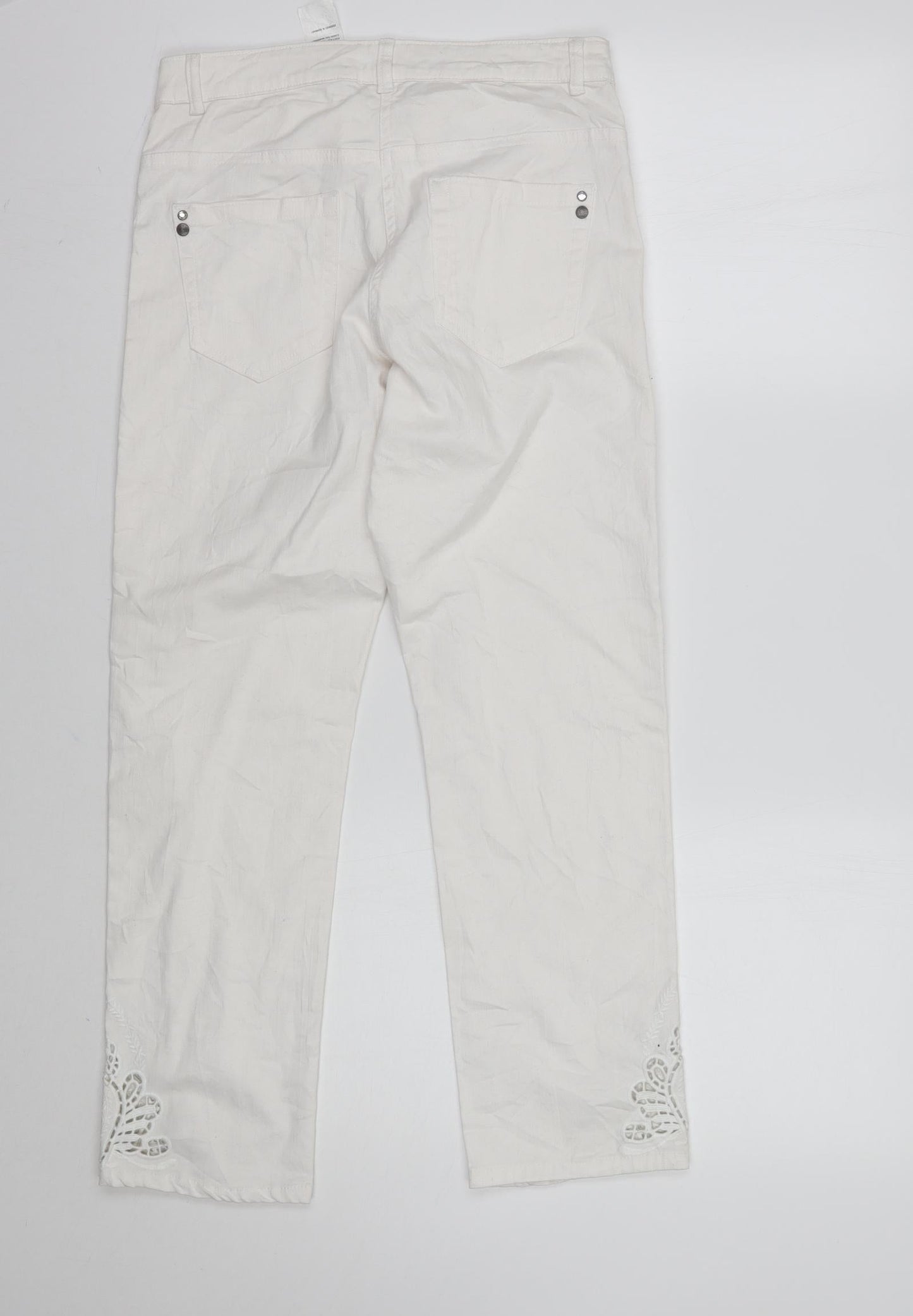 Womens UK Size 8 Preworn Regular Fit Cropped Ivory Jeans