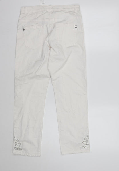 Womens UK Size 8 Preworn Regular Fit Cropped Ivory Jeans