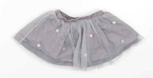 Nutmeg Girls Grey   Tutu Skirt Size 3-6 Months  - Pom Pom