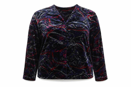 Front view of Adidni women’s multicoloured geometric basic button-up, size L