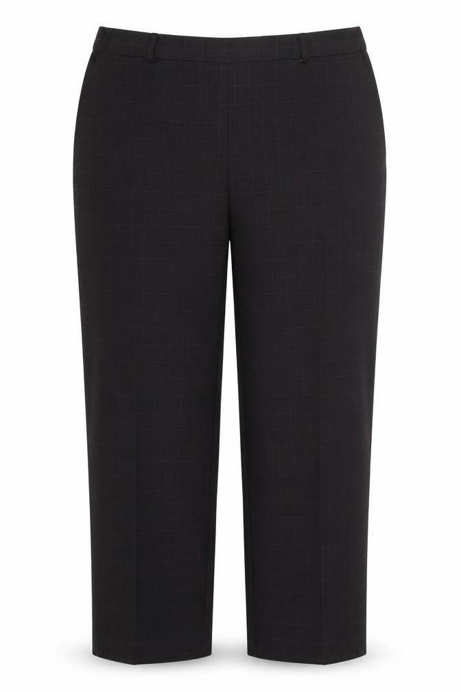 Front view of Marks & Spencer women’s black check trousers, size UK 18, 26-inch leg - pink