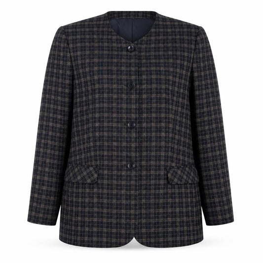 Front view of Compliments women’s blue check jacket, size UK 16