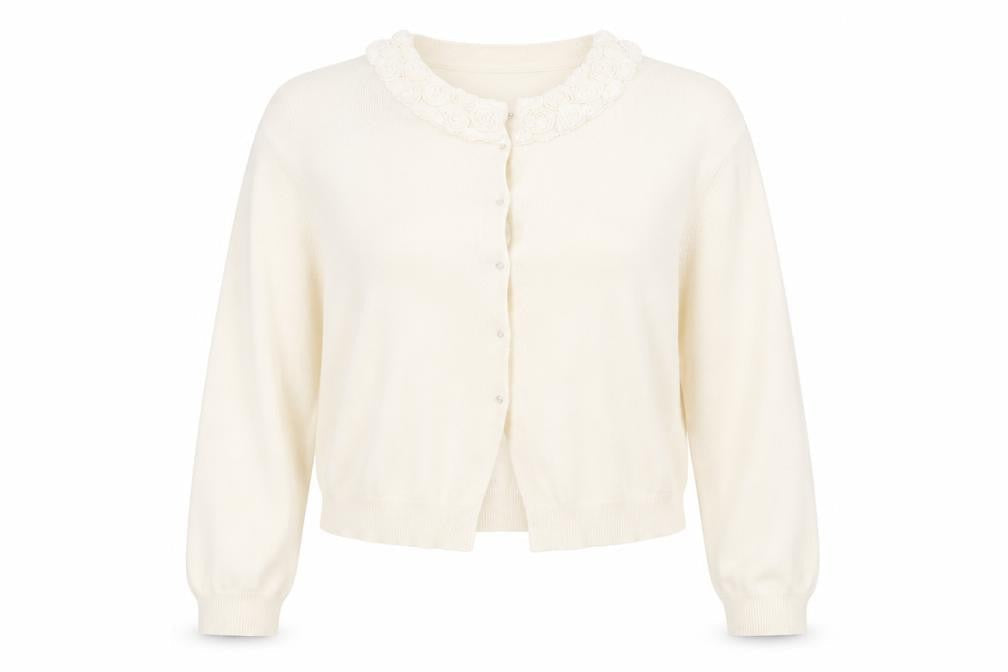 Front view of Papaya women’s ivory cardigan jumper, size UK 18