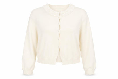 Front view of Papaya women’s ivory cardigan jumper, size UK 18