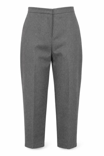 Front view of Preworn women’s brown trousers, size UK 30, in, 26-inch leg