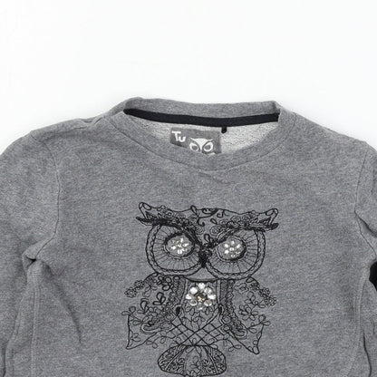 TU Boys Grey  Jersey Pullover Sweatshirt Size 9 Years  - Owl