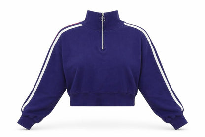 Front view of Divided by H&M women’s blue jersey pullover sweatshirt, size XS