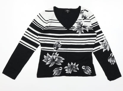Diva Womens Black Striped Knit Pullover Jumper Size 10