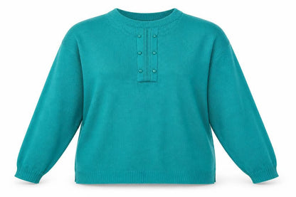 Front view of Janique women’s blue knit jumper, size UK 16